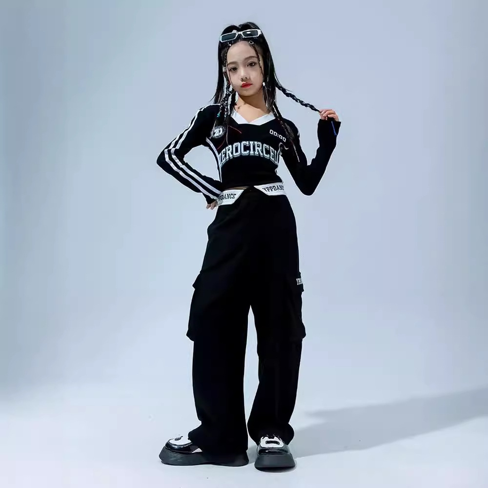 ヒップホップトレンディ練習服飲料子供用ストリートダンスジャズダンスパフォーマンス服セット秋のトレンディブランドダンスショー