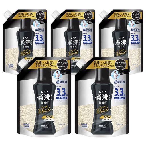 レノア 煮沸レベル超消臭 抗菌ビーズ MEN FRESH MUSK 清潔感あふれるムスクの香り 詰め替え 1410ML×5袋 [ケース品]