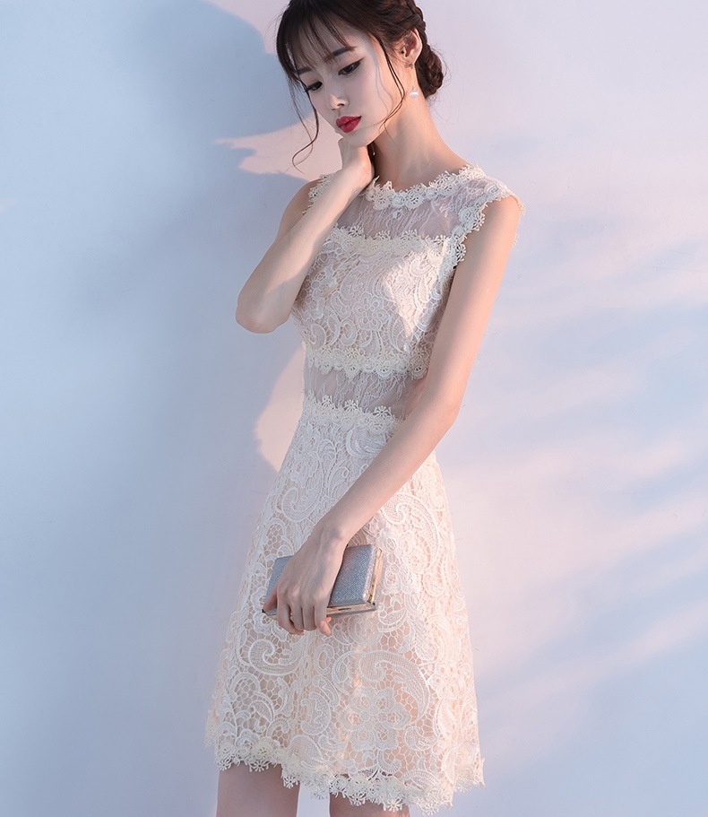 1595. 花柄刺繍ノースリーブドレス（シャンパン） 2019 春夏 sale パーティー 結婚式 披露宴 挙式 女子会 レストラン