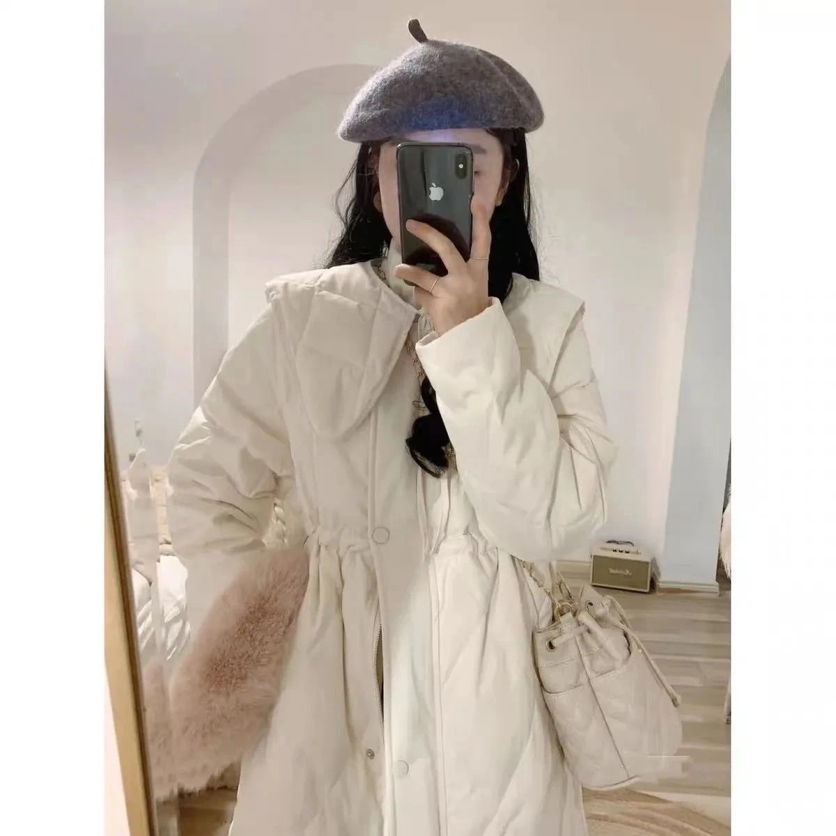 冬新作韓国風菱形ミドル丈中綿ジャケット厚みのあるアウターウェアスリムニッチ中綿ジャケット30%制限