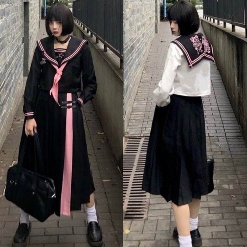 スケバン JK制服 セット JKユニフォーム 番カラ 悪羅悪羅 ヤンキー 姐ギャル セーラー服 コスプレ 体育祭 女子学生校服 スーツ 長袖/半袖 ロングスカート/ミニスカート 5 メガ割