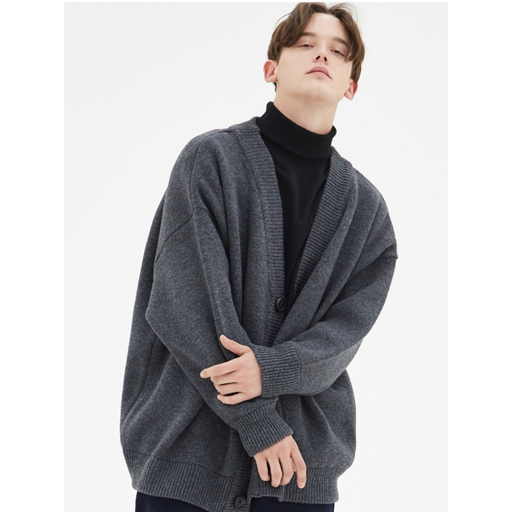 CPGNヘビーオーバーフィットラムスウールカーディガンチャコール