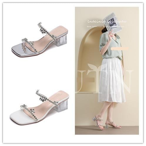 夏ミュールサンダルクリアミュール ハイヒールミュールパンプス春 ビーチサンダル ピンヒール オープントゥ ミュールエナメル 美脚 30代40代通勤 21 24.5cm