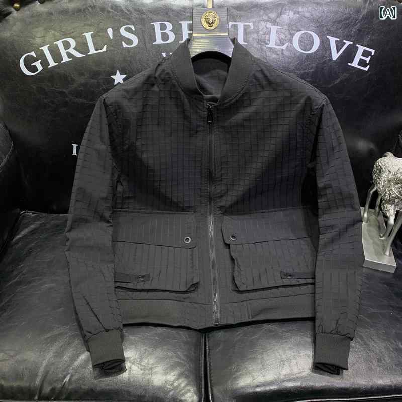 メンズ ファッション チェック ジャケット 春秋 スリム カジュアル 快適 スタンドカラー スタジャン