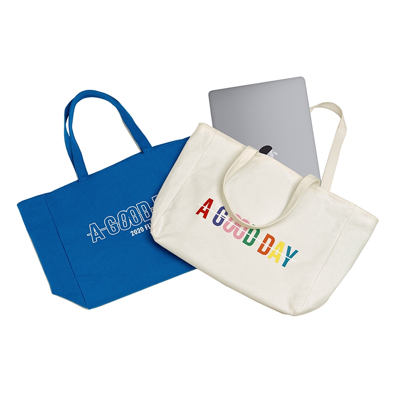 BALI BIG CANVAS TOTE BAG(WHITE, BLUE)