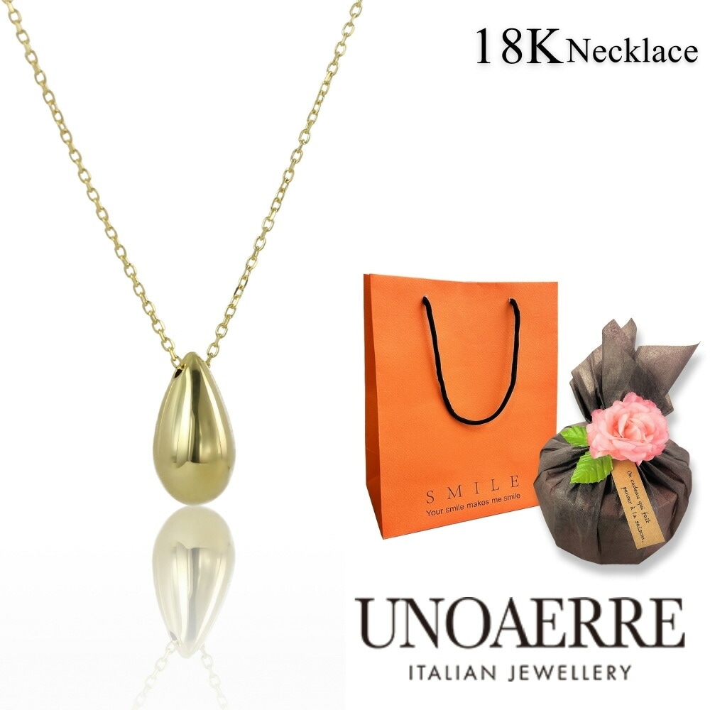 ラッピング済 ギフトセット ウノアエレ 18金 ネックレス K18 18K ペンダント レディース 雫 ゴールド 金 イタリア製 おしゃれ シンプル プレゼント 贈り物 女性 親友 彼女 母 妻