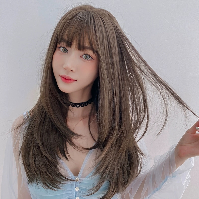【メーカー直販】レディース ロングストレート ウィッグ 内巻きエアバング 自然なボリューム 顔型カバー フルウィッグ 軽量 通気性
