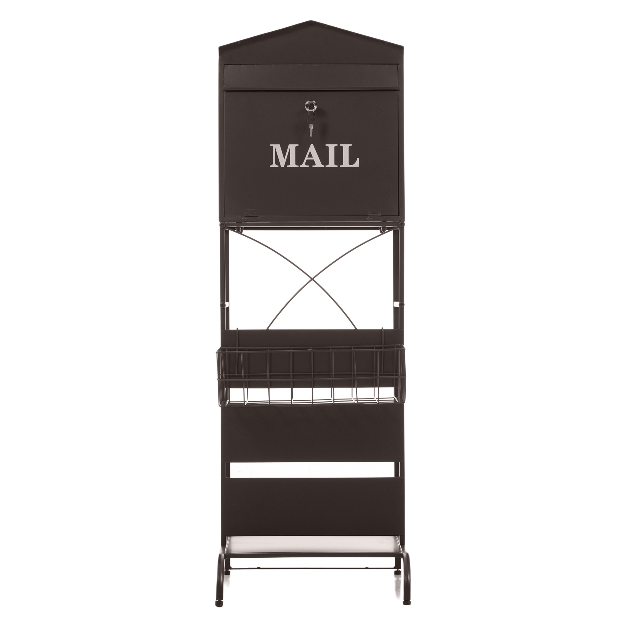 [国内即発送]【ブラウン】ポスト 置き型 スタンドポスト 大型 郵便受け 郵便ポスト おしゃれ レトロ 一戸建て用 大容量 北欧 アンティーク 脚付き 収納 メールボックス A4対応 新聞受け 高級1