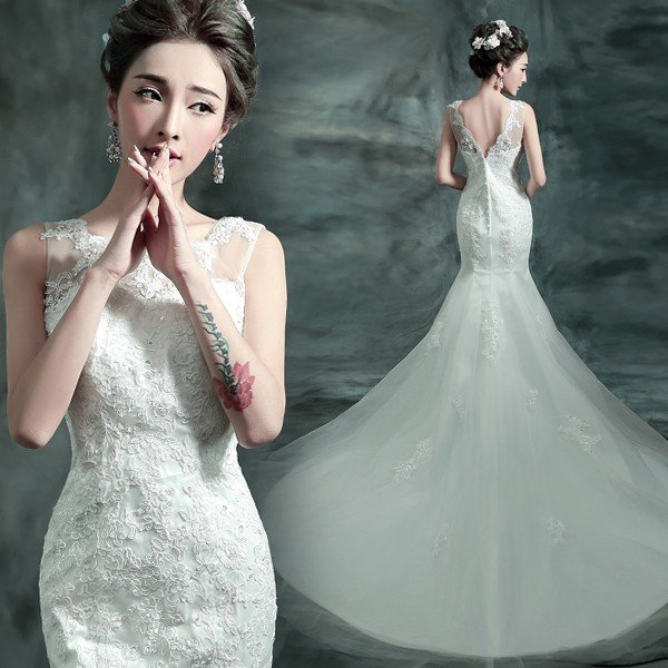 マーメイドドレス ウエディングドレス 安い ロングドレス 結婚式 花嫁 ブライダル ウェディングドレス マーメイドライン 二次会 バックレス