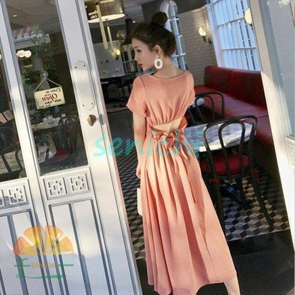 パーティードレス レディース ピンク オープンバック ワンピース ワンピ 結婚式 パーティ 成人式 社交 お呼ばれ 花嫁 二次会 ドレス フォーマル カラードレス