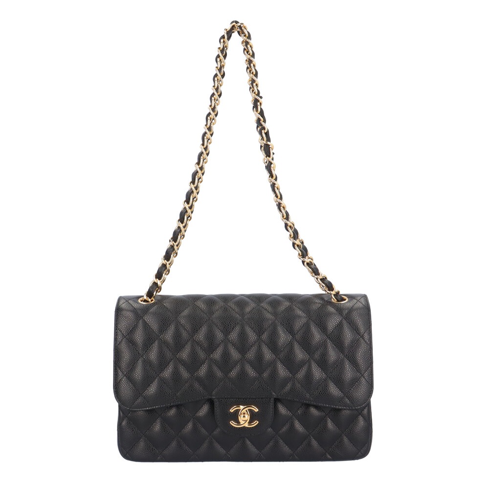 シャネル Wフラップ30 マトラッセ ショルダーバッグ キャビアスキン ブラック CHANEL 中古 美品