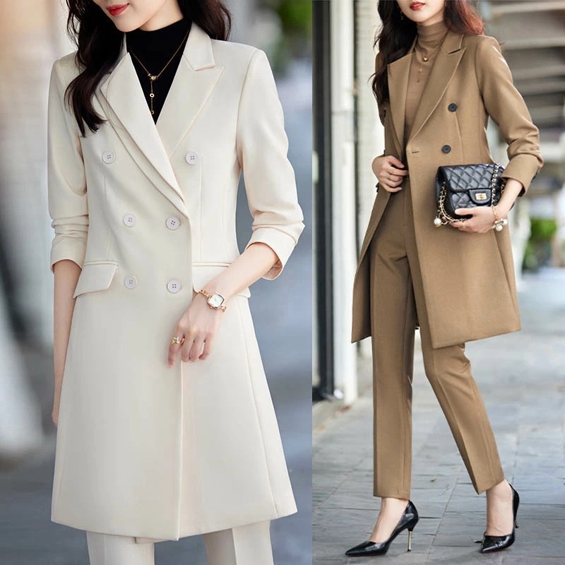 女性ファッション 通勤OL オフィス 【 ロングジャケット】【ジャケット+パンツ】レディース アウター ロングコート スーツ テーラードジャケット セットアップ 七五三 「S~4XL」秋 春 着痩せ
