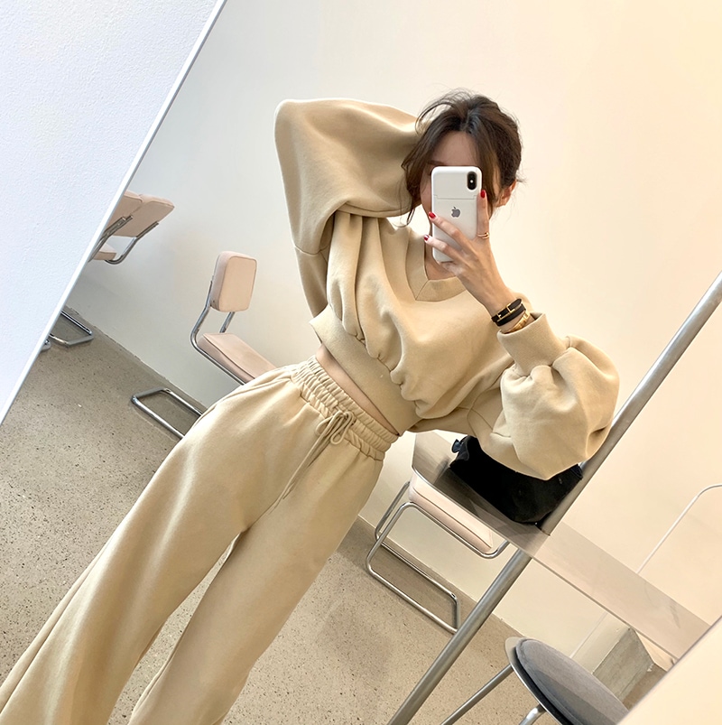 【セットアップ】Vネックプルオーバーセーター＋ワイドパンツ セーター スウェット ツーピース. レデ