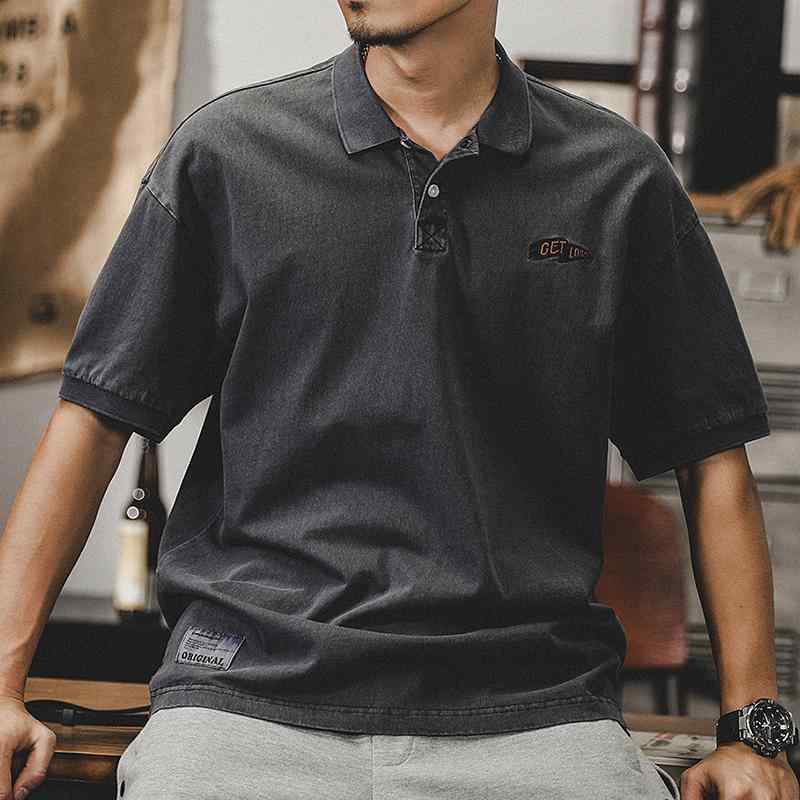 Tシャツ アメリカン レトロ メンズ 半袖 綿 夏 大きいサイズ ポロシャツ 男性 都会的 コットン アメカジ グレー カーキ