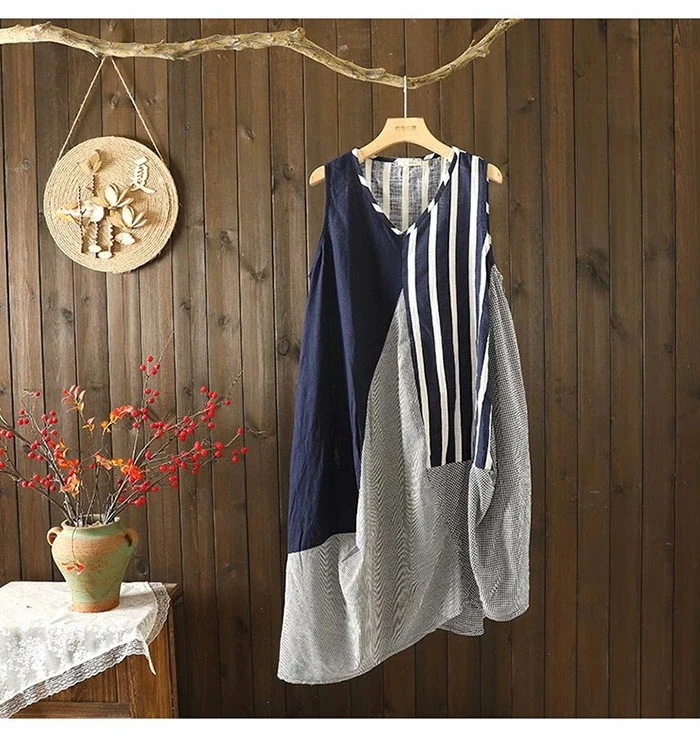【20点セット】無料チュニックワンピース 夏 ノースリーブ ワンピース チュニッ クワンピース 花柄 ストライプ ワンピース レディース 大人可愛い プルオーバー vネック チュニックワンピース チェ