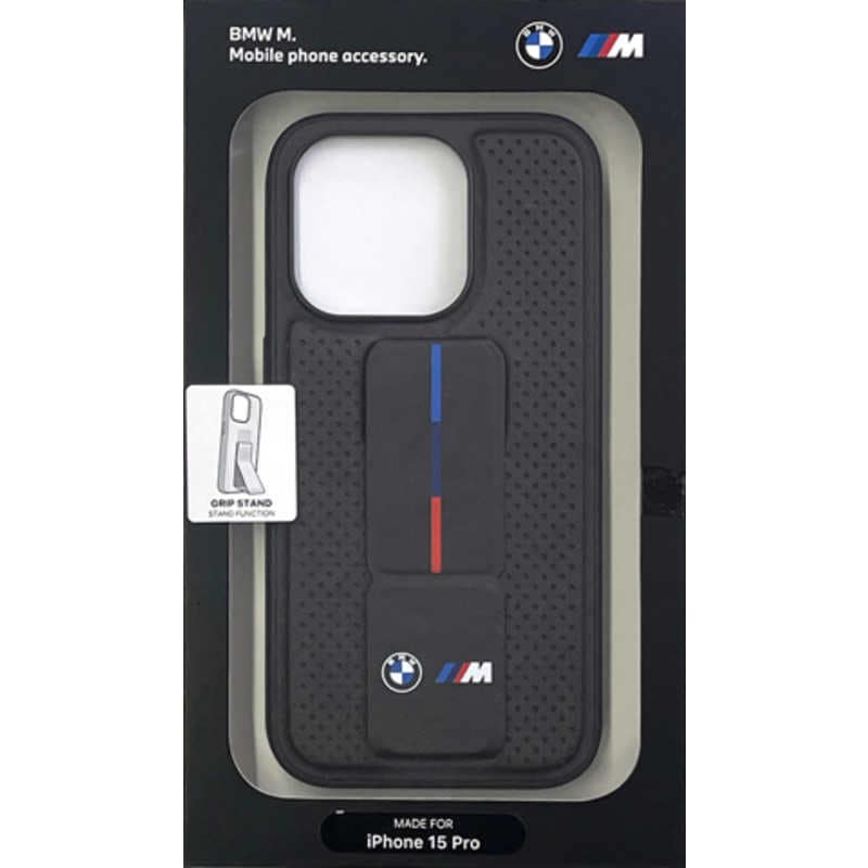 エアージェイ　BMW iPhone15 Pro用 グリップスタンド 背面ケース ブラック　BMHCP15LGSPPRK