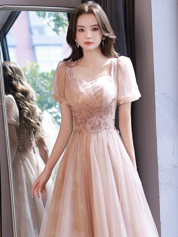 優しい風ピンクの恋人たちのガウン エレガントなガウンワンピース パーティードレス パーティドレス ドレス ロングドレ パーティードレス 結婚式 二次会 ワンピース