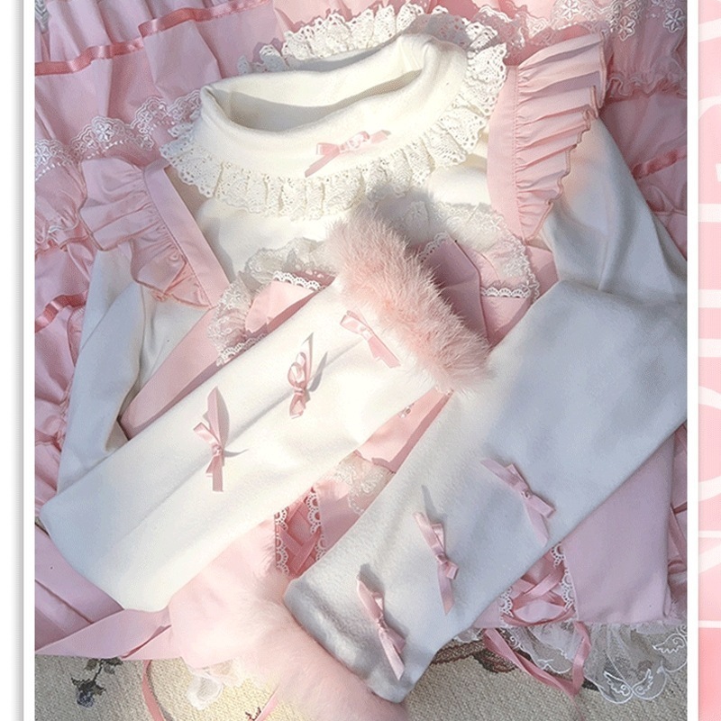 Lolita秋冬ベルベットは保温を厚くしてロリータかわいい百合にjsk柔らかいモチモチ純色シャツを配合します