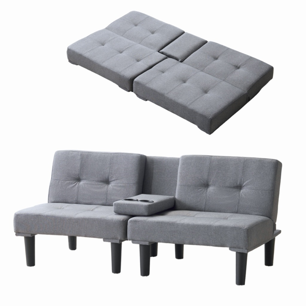 【国内発送】965ソファベッド ソファ ベッド カップホルダー付き 組立て簡単 事務室用 サロン用 来客対応 ロータイプ 2人 リクライニングソファ 背もたれ3段階 取付可能な脚 省スペース 一人暮ら