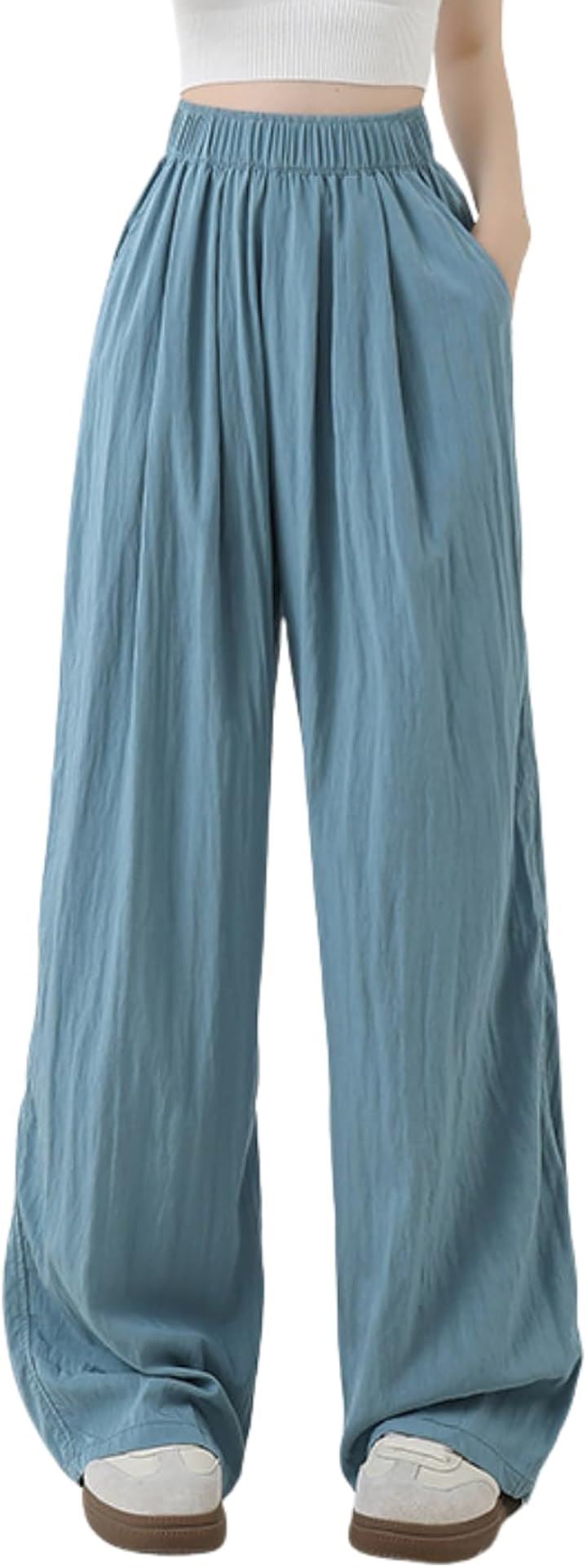 ワイドパンツ レディース ゆったり ハイウエスト 夏 カラーパンツ 大きいサイズ ショッキングピンク ルームウェア ポケット(ブルー, M)