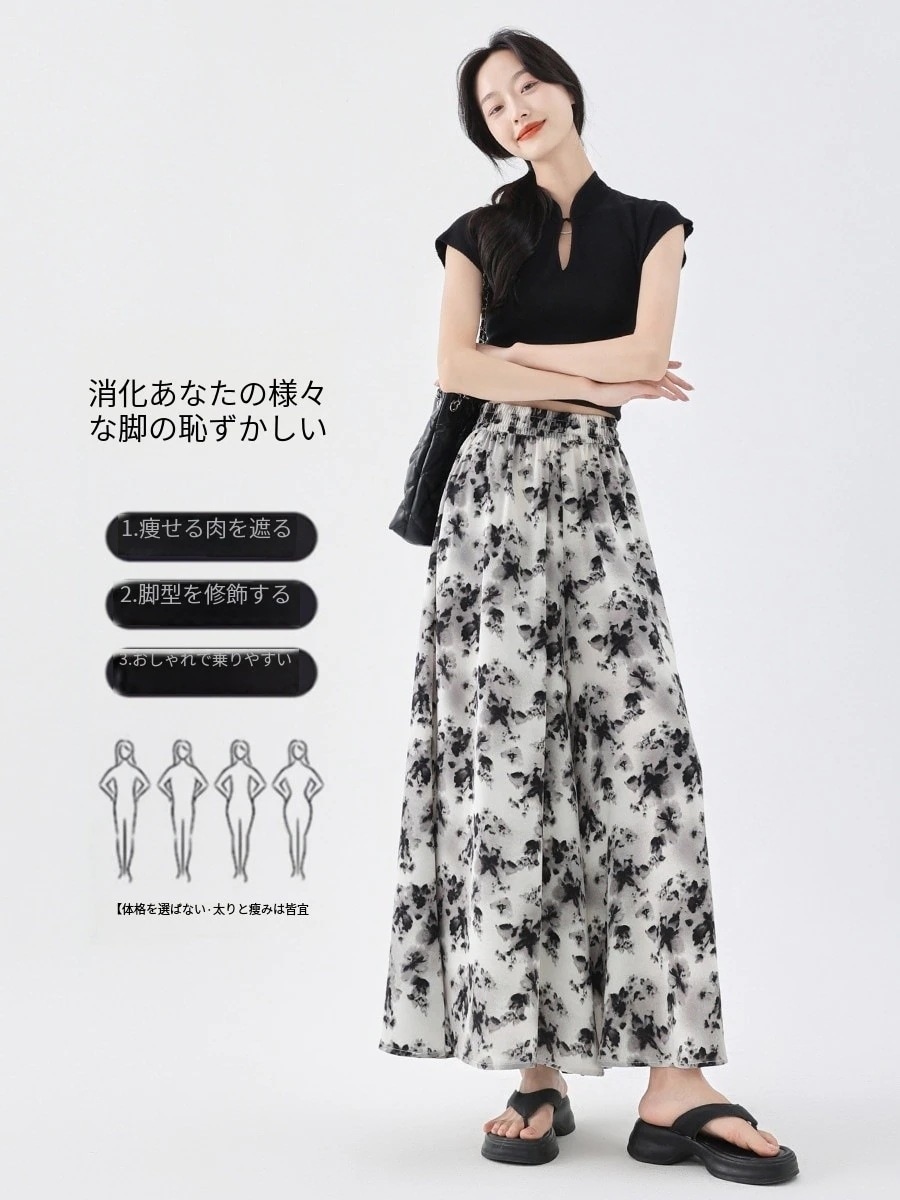 【本日限り激安SALE】【超人気商品】 山本のズボンのスカート2024ストレートワイドカジュアル八分パンツ通気性の高い女性の高い腰ゆったりとした夏のカジュアルパンツ