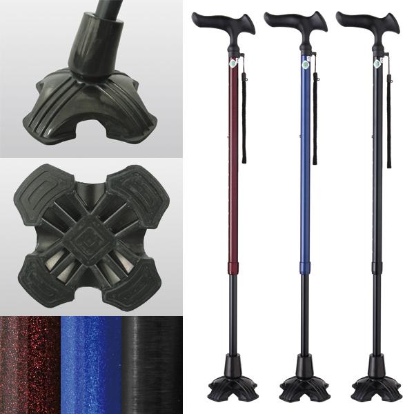 杖 ステッキ 伸縮 安定感 杖先 4点 支え 支点 赤 レッド 青 ブルー ブラック 黒 おしゃれ 介護 歩行 補助 敬老の日 介護用品 歩行サポート