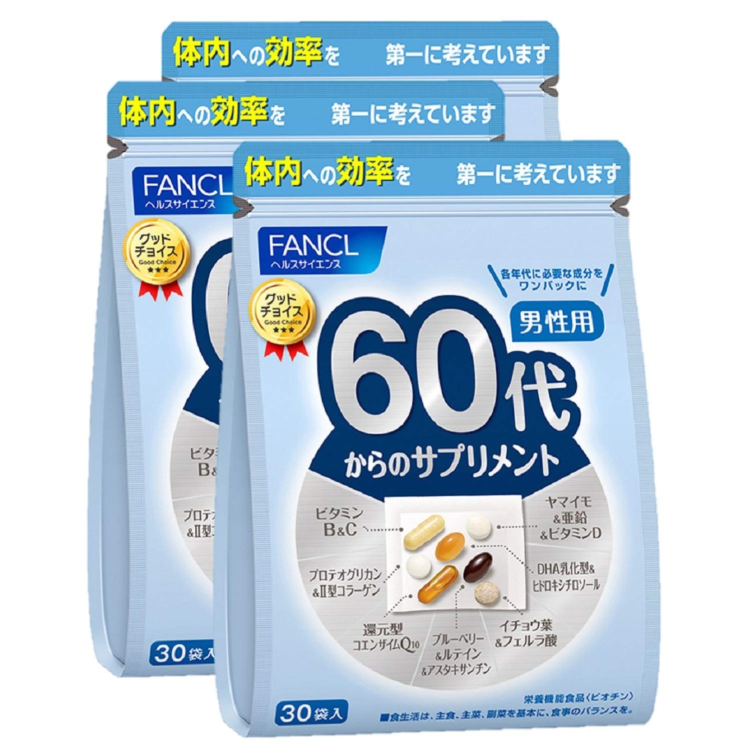 ファンケル (FANCL) 60代からのサプリメント男性用 45～90日分 (30袋×3) 年代 サプリ(ビタミンC/ビタミンB/亜鉛) 個包装