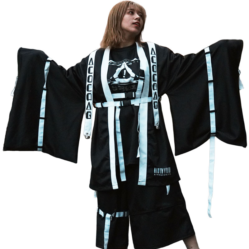 ACDC RAG ERROR CODE キモノジャケット ホワイト 着物 羽織 長袖 原宿系 原宿 ライン ファッション パンク ロック サイバー サバゲー 和風 派手