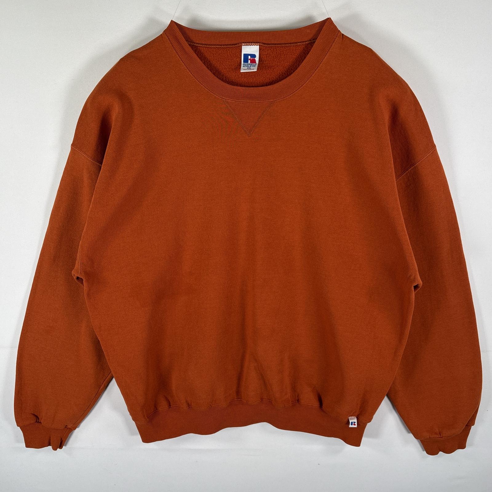 古着 90s/90年代 スウェット トレーナー クルーネック 無地 前Vガゼット 裾ワンポイント XXL オレンジ系 メンズ 5,544円