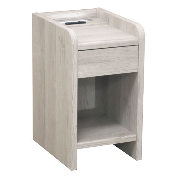 サイドテーブル/ミニテーブル ライトグレー 幅30奥行36cm 引き出し 1口コンセント LED照明付 ナイトテーブル