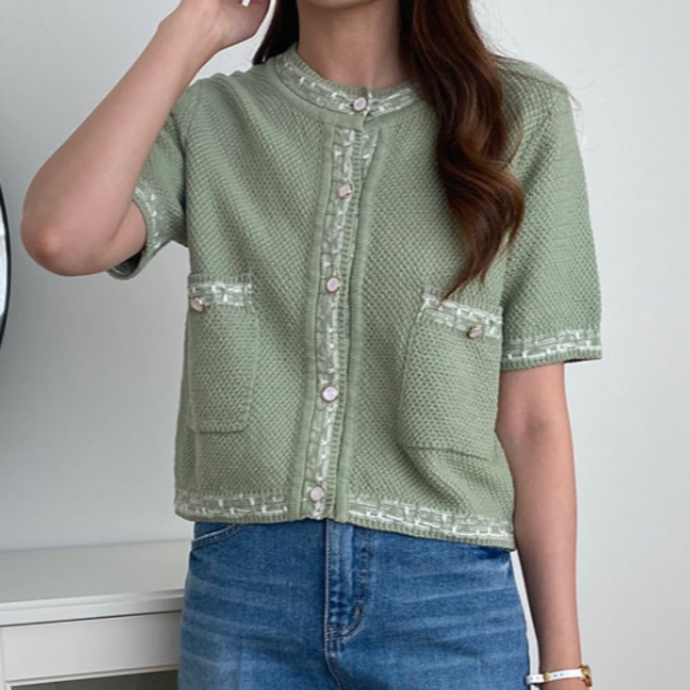 トップス カーディガン ニットカーディガン 半袖 ラウンドネック 前開き ボタン ニット かわいい 大人可愛い きれいめ シンプル カジュアル 上品 おしゃれ かっこいい 大人女子 こなれ感 個性的