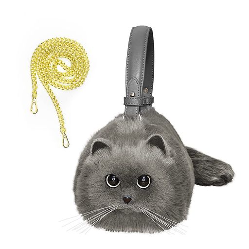 [HUIJUFU] 女性のリアルなふわふわぬいぐるみ猫の形のクロスボディバッグ(大きい青い猫) 14,210円