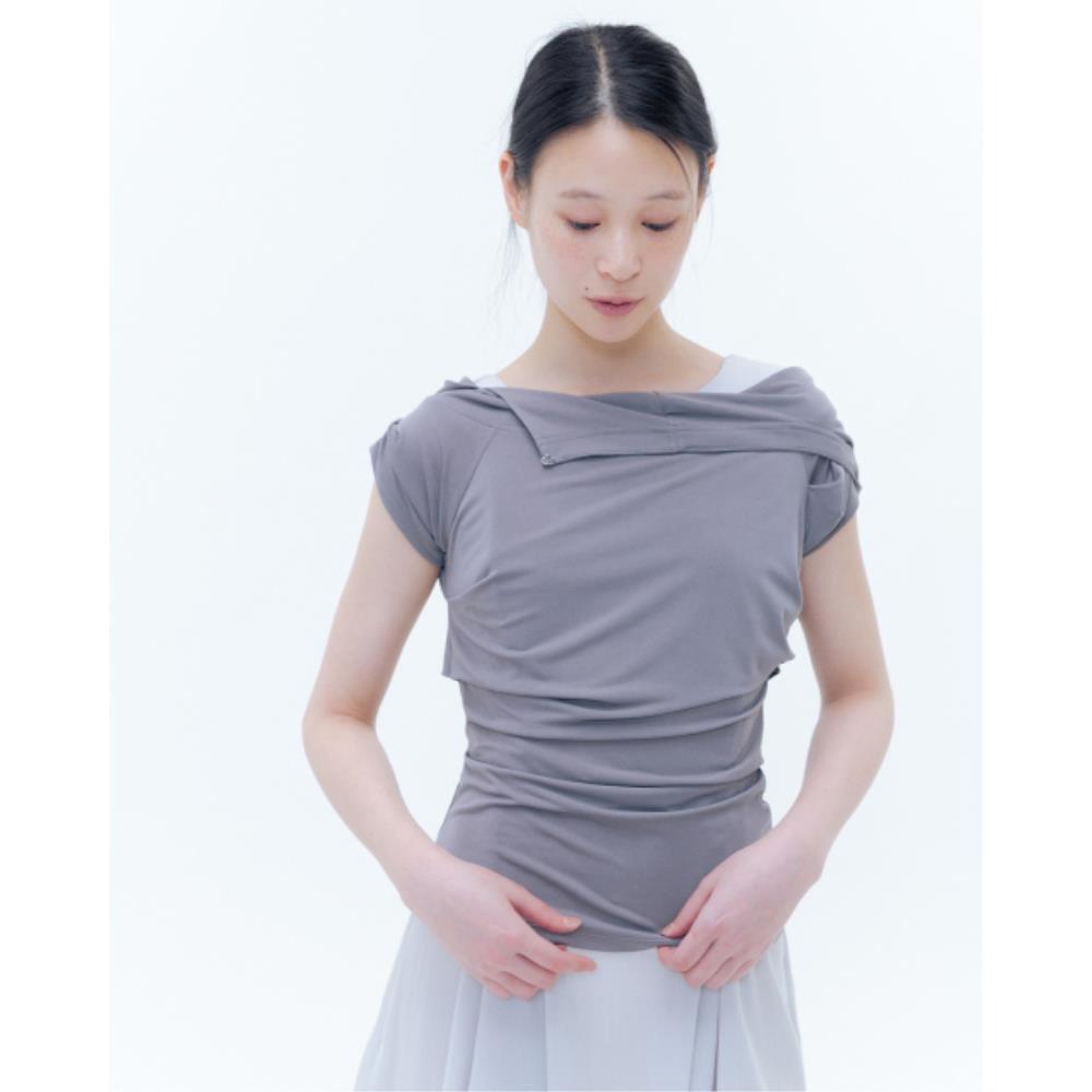 MISEKI SEOUL Draped mod hoodie top GREY MSK252TS01GR