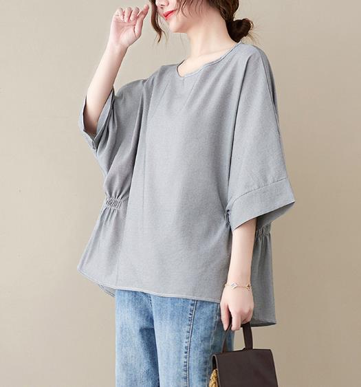 ゆるい文学サイズの韓国版のゆるい汎用バットコットンリネンとリネンウエストラウンドカラーコートトップ