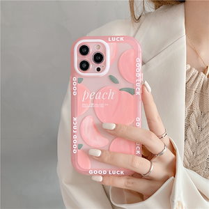 2024新商品 iPhone13 ケース 互換品 もも 桃 ピーチ peach ピンク 透明 高級感 レンズカバー アイフォン11 12 iPhone 12promax XSMax Pro XR 1