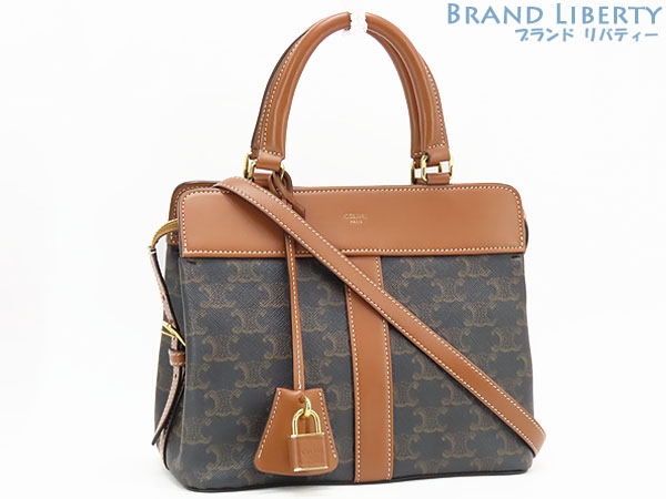 美品セリーヌスモールカバドゥフランス2WAYハンドバッグブラックブラウントリオンフキャンバス191962BZJ04LU