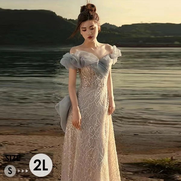 出血大サービス ドレス 大人 ピアノ 発表会 ロングドレス 演奏会 結婚式 母親 演奏会用ドレス オフショルダー ベアショルダー 袖付き 半袖 ロング 黒 披露宴 レディース 演奏会ドレス ピアノ発表