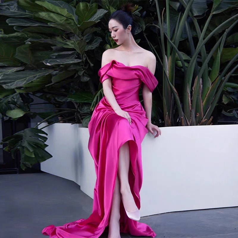 フレンチサテン イブニングドレス ウェディングドレス カラー シンプル 無地 ワンピース 結婚式二次会 披露宴 前撮り後撮り ビーチフォト花嫁ドレス エンパイア 安いブライダル 海外挙式