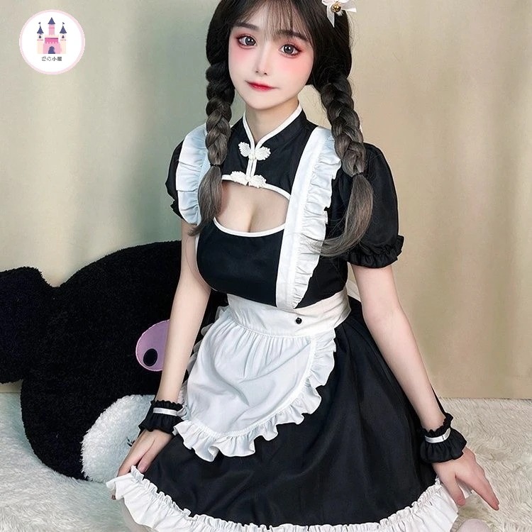 かわいいレトロ透かし彫りスカートメイドハニーチャイナドレス襟小料理人娘萌え系メイド制服cos