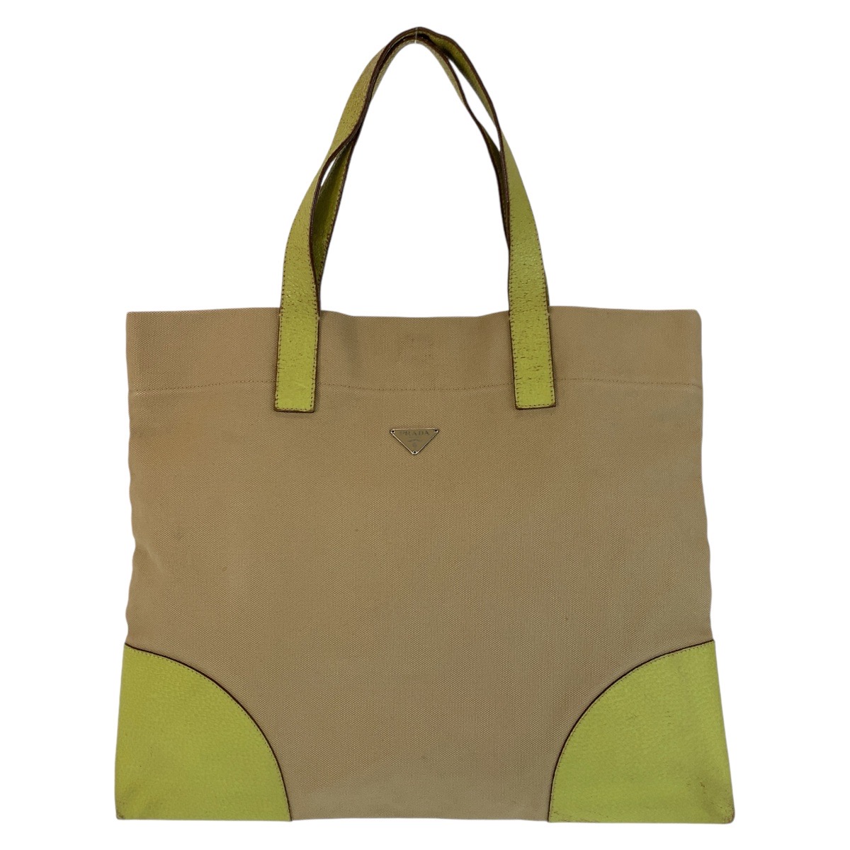 三角ロゴプレート ベージュ グリーン シルバー金具 キャンバス/レザー トートバッグ ハンドバッグ レディース 504920 21,150円