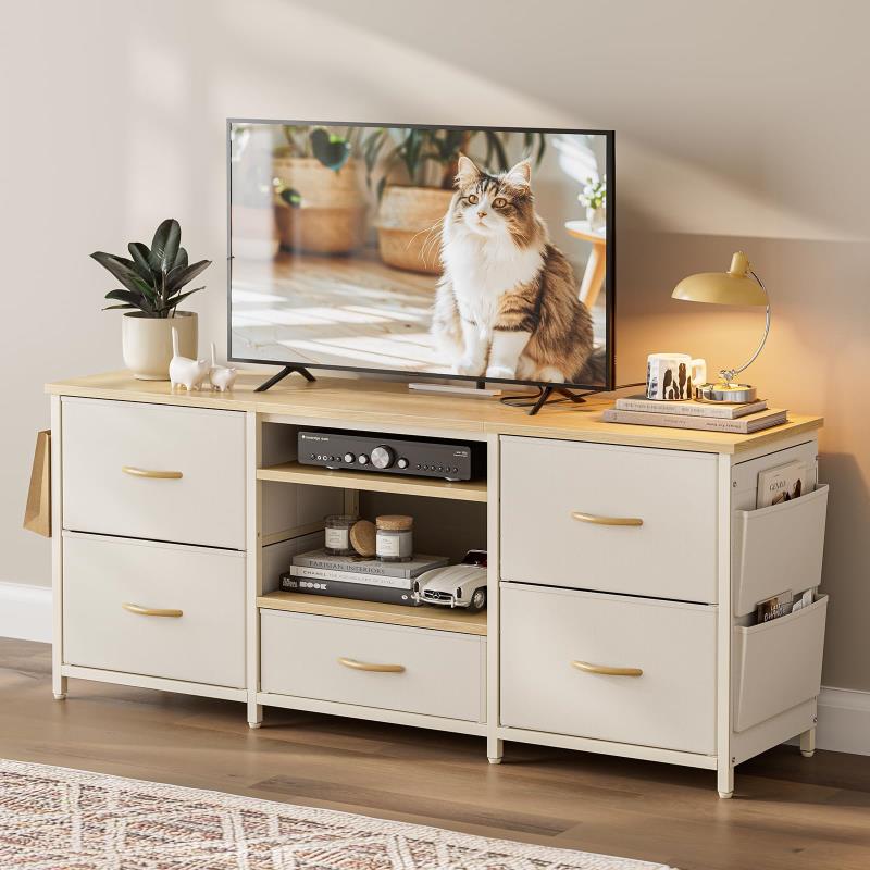 IKIFLY テレビ台 テレビボード 収納チェスト ロータイプ 棚付き 引き出し ローボード ポケット付き テレビラックワイドチェス 大容量 フック付き 32/40/50/55型対応tv台 可動棚 オ