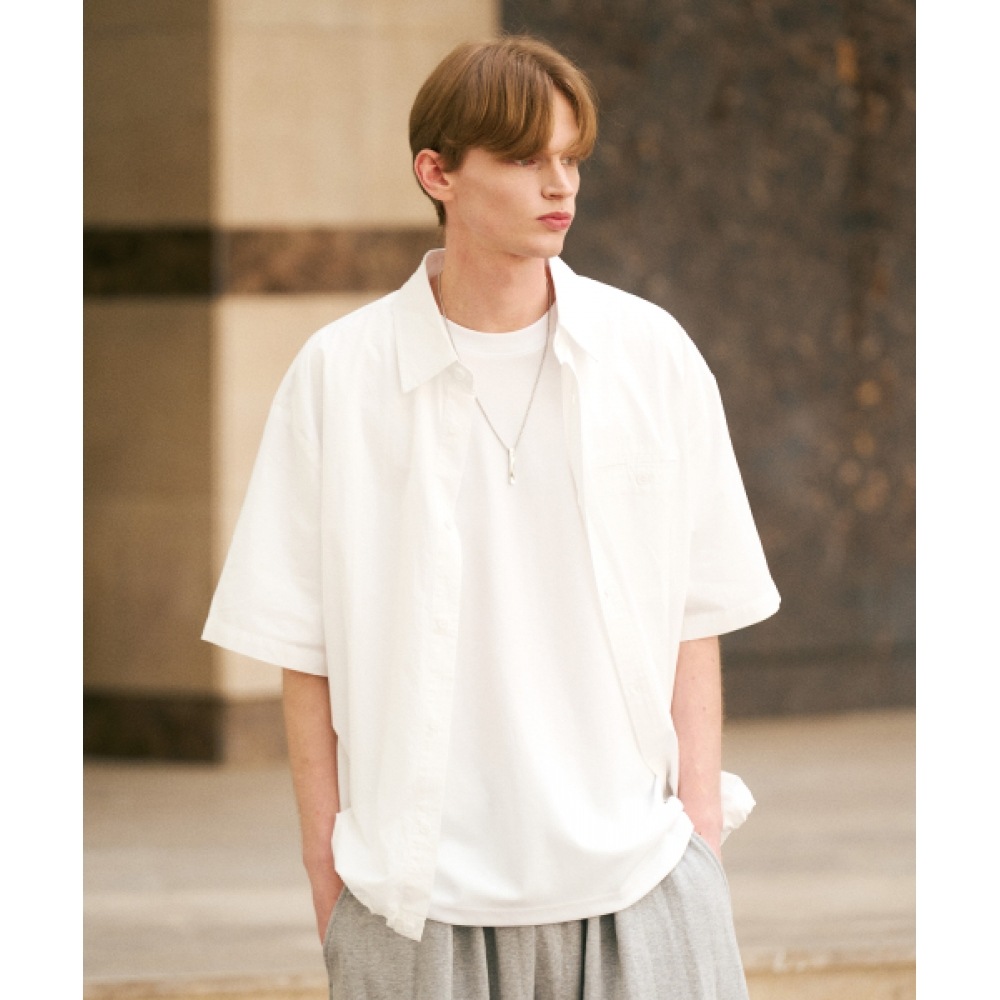 ライクザモストストリングポイントポケット半袖シャツ_ホワイト