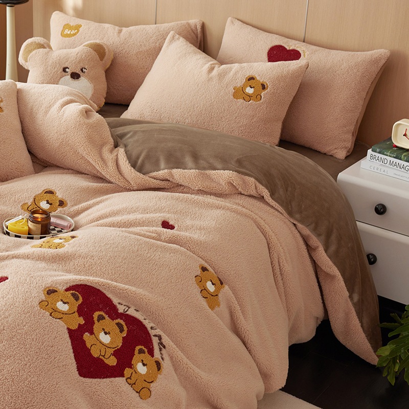 A類厚手綿カシミヤベッド上34枚セット保温かわいいミルクウールシーツ布団カバーベッド笠ベッド品冬 8,516円