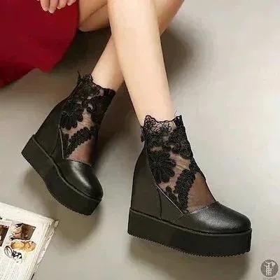 スニーカー インヒール レディース 花柄 厚底 滑り止め ハイカット レース おしゃれ かわいい 歩きやすい ファッション