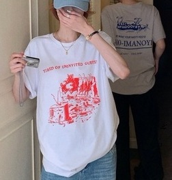 トップス ルームウェア Tシャツ カットソー 部屋着 ビッグT 袖あり 半袖 ラウンドネック 襟なし かわいい 大人可愛い カジュアル ラフ メンズライク スポーティー 主役級 ロゴ プリント 春 夏