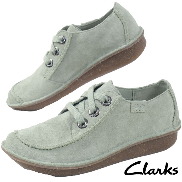 クラークス レディース カジュアルシューズ ファニードリーム 014D 本革 レースアップ ローカット レザーシューズ ウェッジソール 26182262 ライトグリーンスエード 靴
