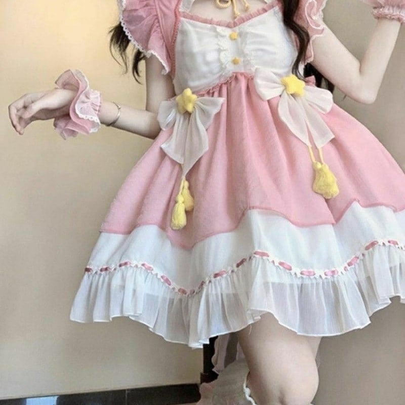 【急速発送】ピンクロリータワンピースワンピースワンピースプリンセススカート軽やかlo秋の万能アイテム