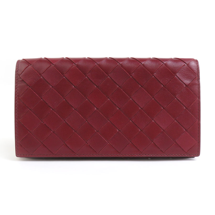 ボッテガヴェネタ BOTTEGAVENETA 二つ折り長財布 イントレチャート レザー バーガンディ ユニセックス e59103g