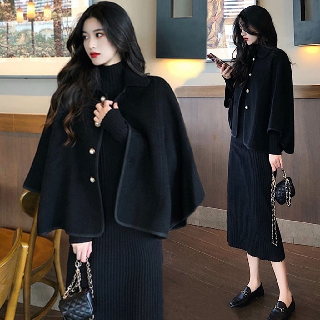 オーバーサイズ セットアップ マント ラシャコート+ニットワンピース 2点セット レディース ゆったり カジュアルセット