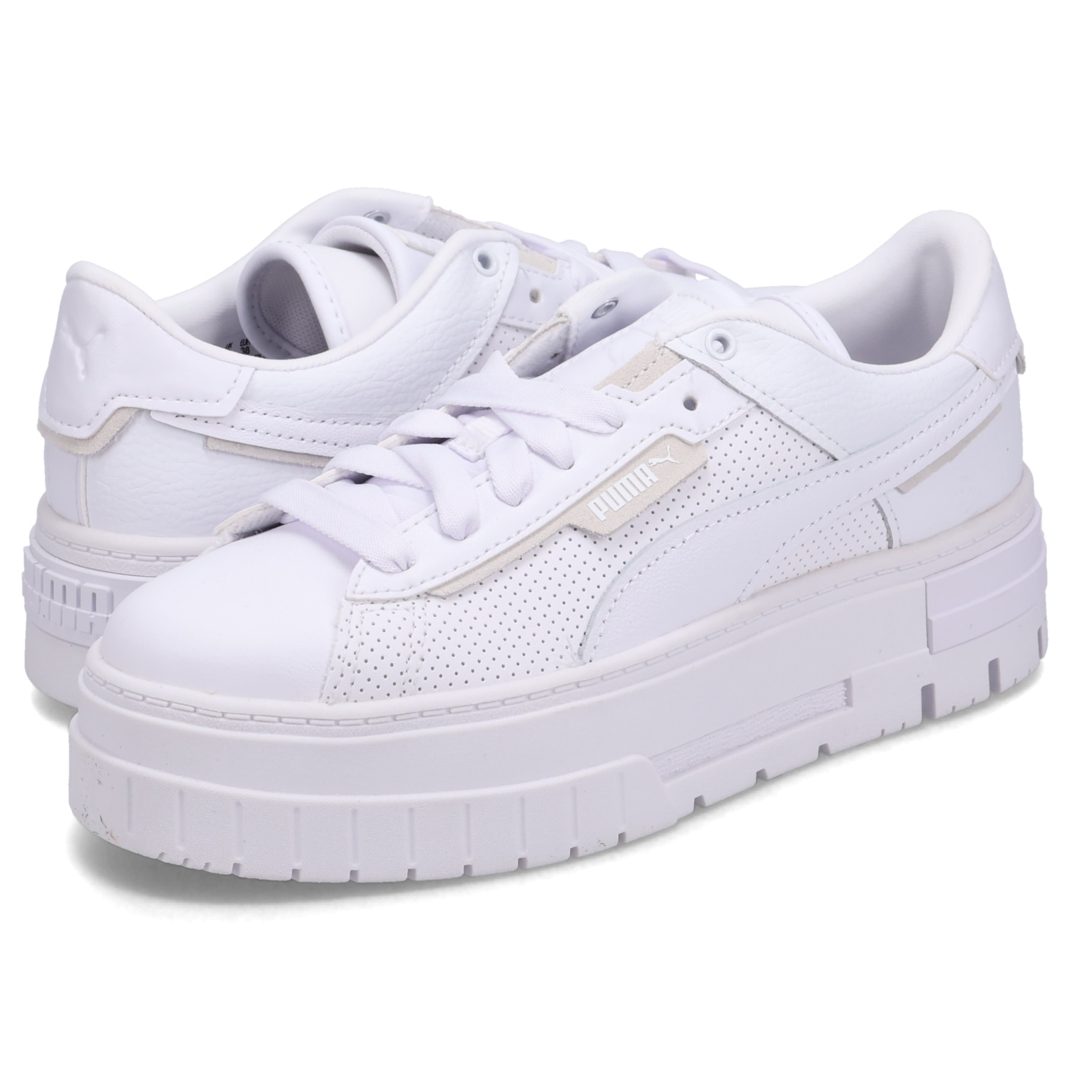 スニーカー メイズ クラッシュド レザー レディース 厚底 ホワイト 白 396011-01